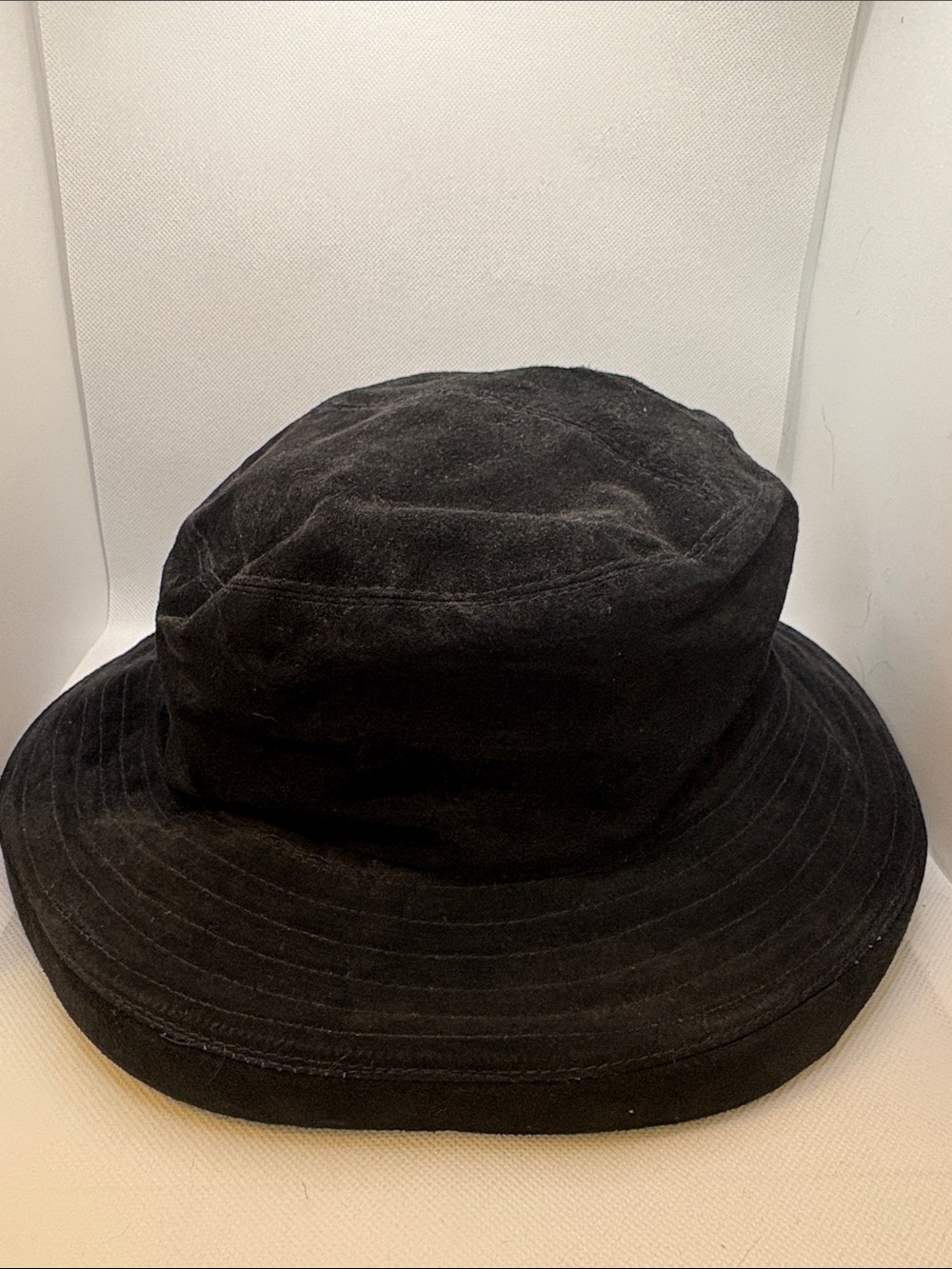 Vintage Suede Leather Black Bucket Hat.